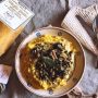 Polenta con crema di cannellini e funghi allo zafferano